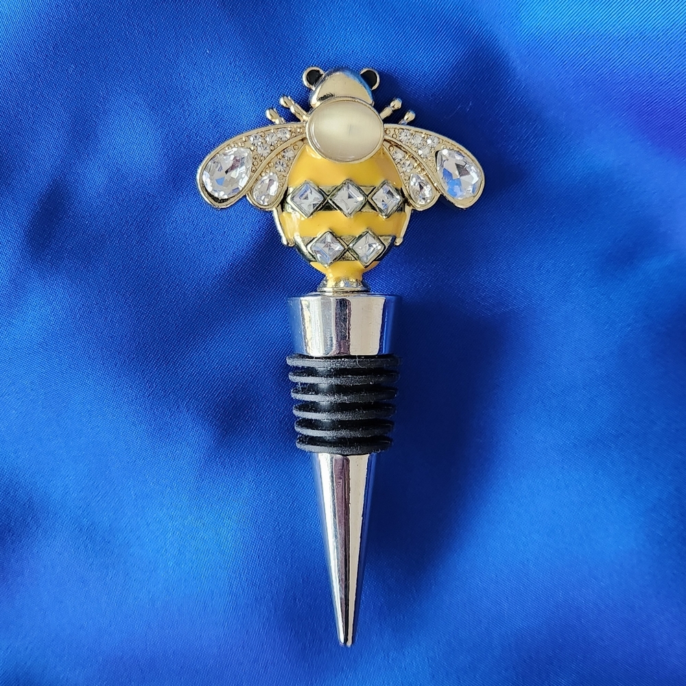 RHINESTONE ENAMEL BUMBLEBEE BOTTLE STOPPER